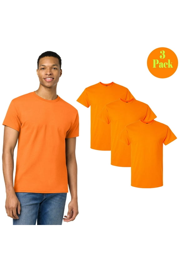 Men's Hi-Vis Heavy Cotton T-Shirt, 3-Pack, Safety Orange, Short Sleeve, Classic Fit, S