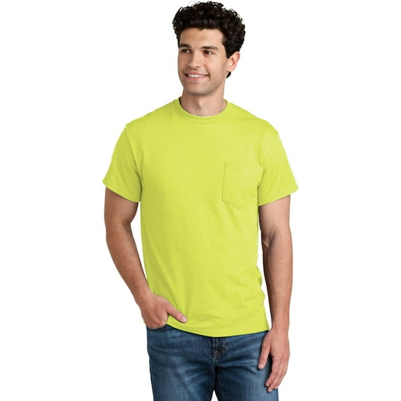Gildan Men's Hi-Vis Pocket T-Shirt, Short Sleeve, 50/50 Cotton/Poly, Safety Green, 3XL, 1-Pack