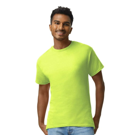 Gildan Men's Hi Vis Safety Green T Shirt, High Visibility Short Sleeve Reflective Workwear Tee, L