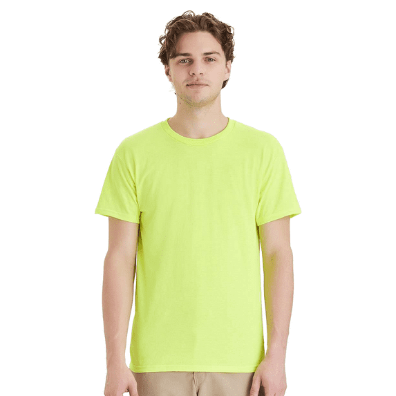 Gildan Men's Hi Vis Safety T-Shirt, 50/50 Cotton/Poly, Short Sleeve High Visibility Green Tee, Sizes S
