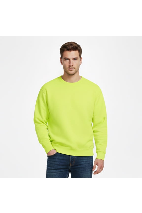 Men's Hi-Vis Work Sweatshirt, Crewneck Work Pullover Fleece, Heavy Blend, Safety Green, XL