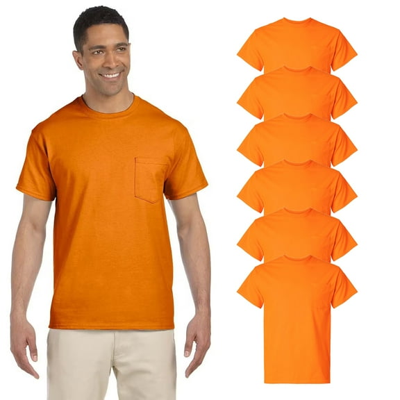 Gildan Men's High Visibility Pocket T-Shirt, Short Sleeve Safety Orange Tee, Size-S, Bulk of 6-Pack