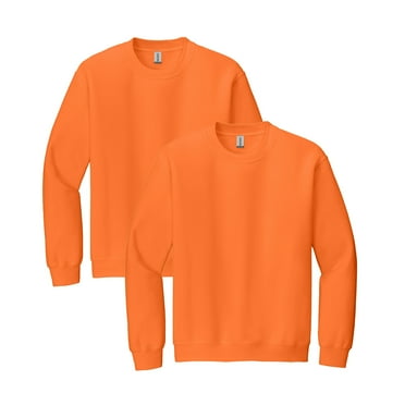 Gildan Men’s High Visibility Safety Sweatshirt | Long Sleeve Hi Vis Work Fleece Cozy 8oz Heavy Blend Safety Orange Crewneck Sweatshirt Pack of 2 Workwear Sweater Reflective Size - S