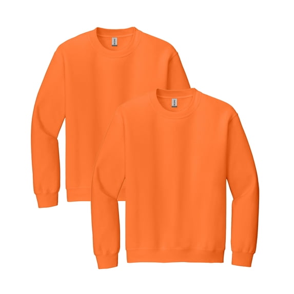Gildan Men’s High Visibility Safety Sweatshirt | Long Sleeve Hi Vis Work Fleece Cozy 8oz Heavy Blend Safety Orange Crewneck Sweatshirt Pack of 2 Workwear Sweater Reflective Size - L