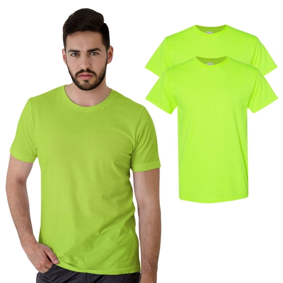 Gildan Men’s High Visibility Short Sleeve T Shirt with Safety Green | 5.3 Oz 50/50 Cotton/Polyester Hi Vis T Shirts, Pack 2 Size M
