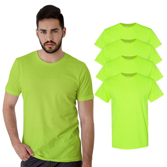 Gildan Men’s High Visibility Short Sleeve T Shirt with Safety Green | 5.3 Oz 50/50 Cotton/Polyester Hi Vis T Shirts, Pack 4 Size 4XL
