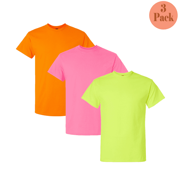 Gildan Men's High Visibility T-Shirt, Crew Neck Classic Tee, Safety Pink /Orange/Green, L, 3 Pack
