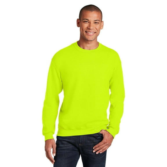 Gildan Men's High Visibility Work Sweatshirt, Crewneck Fleece Pullover, Hi-Vis Safety Green, 2XL