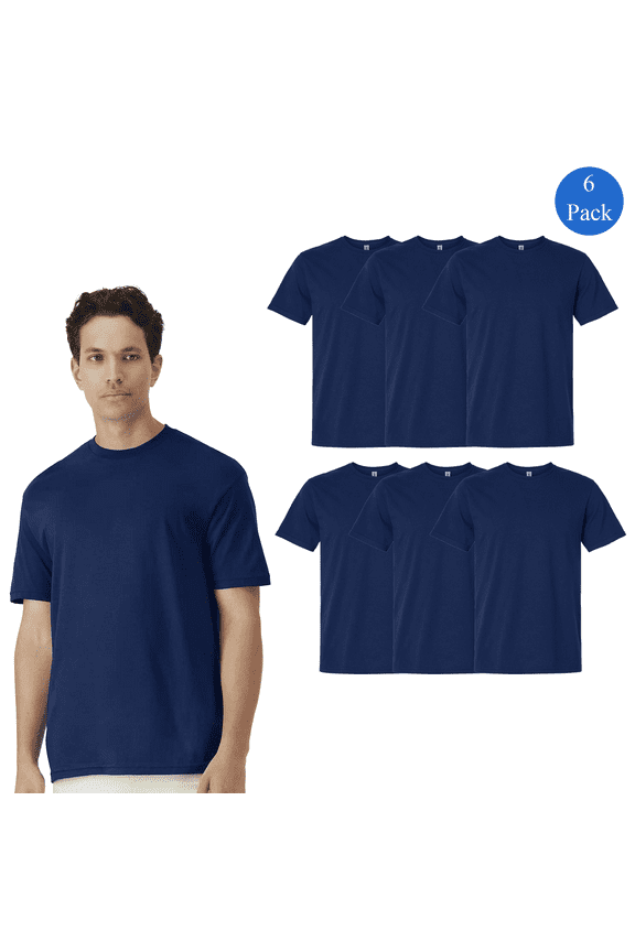 Men's Light Cotton T-Shirt, Lightweight Crew Tees, Men's Navy T-Shirt Pack, Pack of 6, 2XL