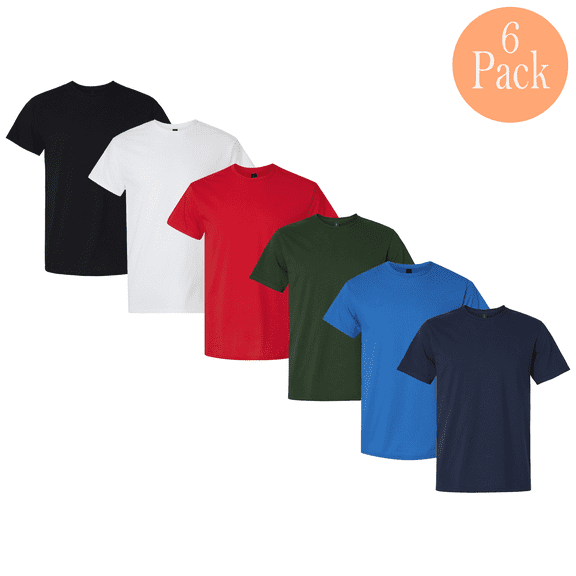 Gildan Men's Light Cotton T-Shirt, Short Sleeve Crew Neck Assorted Color Modern Fit Tee, S, 6 Pack