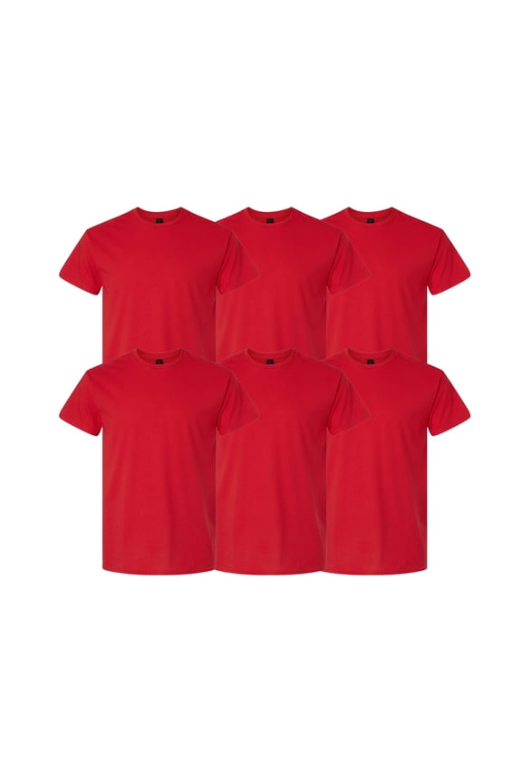 Men’s Light Cotton T-Shirt, Short Sleeve Crew Neck, Blank Modern Fit Tee, Red, S, 6 Pack