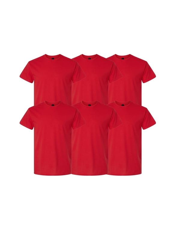 Men’s Light Cotton T-Shirt, Short Sleeve Crew Neck, Blank Modern Fit Tee, Red, XL, 6 Pack