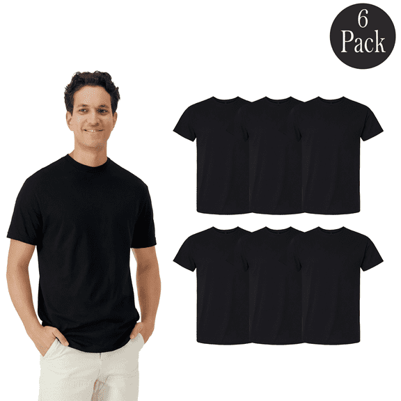Gildan Men’s Light Cotton T-Shirt, Short Sleeve Crew Neck Modern Classic Fit Tee, Black, S, 6 Pack