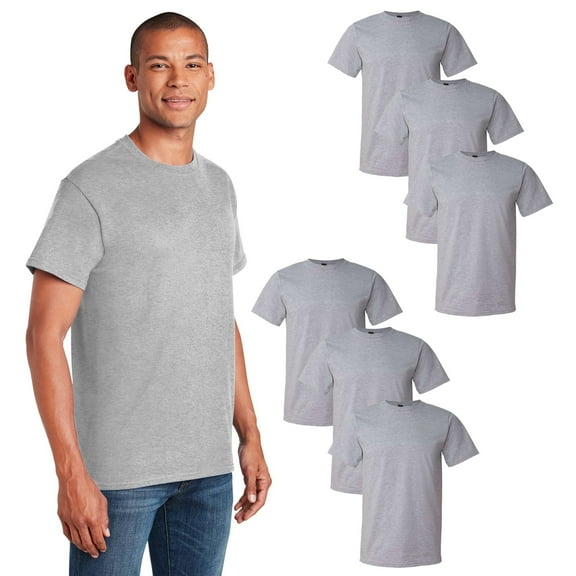 Gildan Men’s Lightweight T-Shirt, 6-Pack, Heather Grey, S-3XL, Short Sleeve Crew Neck Blank Tee