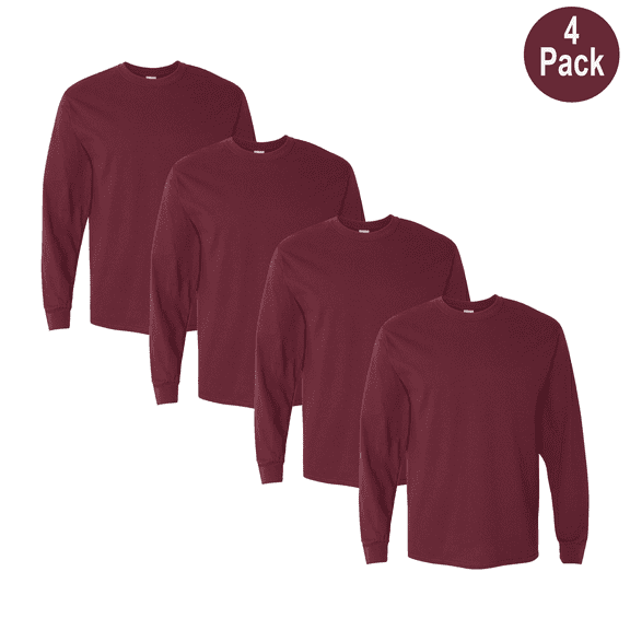 Gildan Men's Long Sleeve Crew Neck T-Shirt, Heavy Cotton Comfortable Bulk Tee, Maroon, XL, 4 Pack