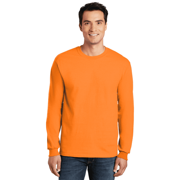 Gildan Men’s Long Sleeve Safety T-Shirt, High Vis Crewneck Casual Shirt, Safety Orange, 1 Pack, Sizes S-3XL