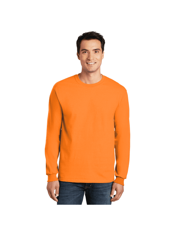 Men’s Long Sleeve Safety T-Shirt, High Vis Crewneck Casual Shirt, Safety Orange, 1 Pack, Sizes S-3XL