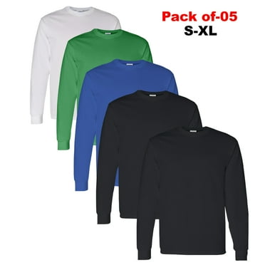 Gildan Men's Long Sleeve T-Shirt, Assorted Mix Color Crew Neck Casual Long Tee, 5 Pack Shirt Size-S
