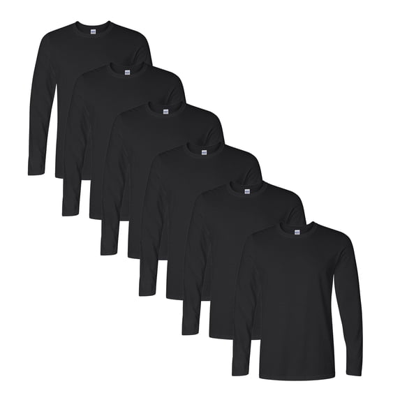 Gildan Men's Long Sleeve T-Shirt, Casual Crewneck Pullover, Stylish Long Sleeve Tee, Black T-Shirt Pack of 6, 2XL