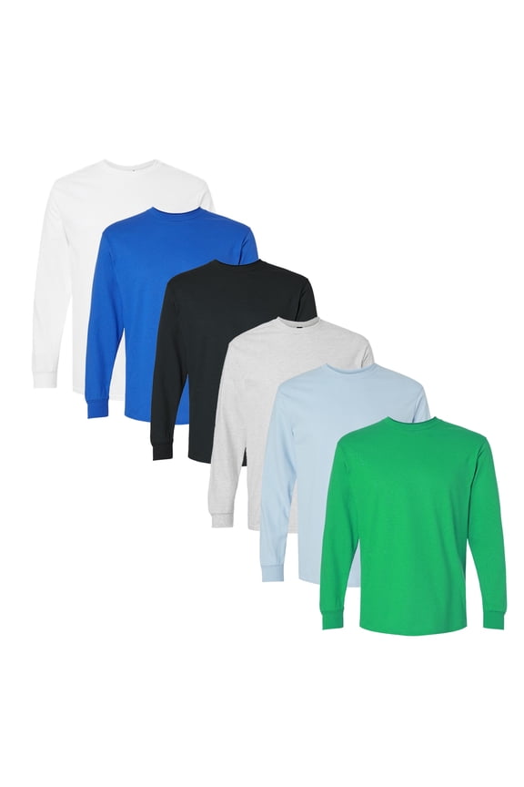 - Mens Long Sleeve T - Shirt for Ultra Cotton Multi Color Assorted Tees | Crew Neck Bulk T Shirt Pack of 6 Rip Collar Arts and Crafts Size Large