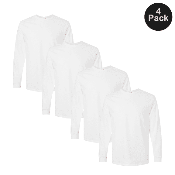 Gildan Men's Long Sleeve Ultra Cotton T-Shirts, Comfortable Crew Neck Classic Tee, White 4-Pack, 2XL