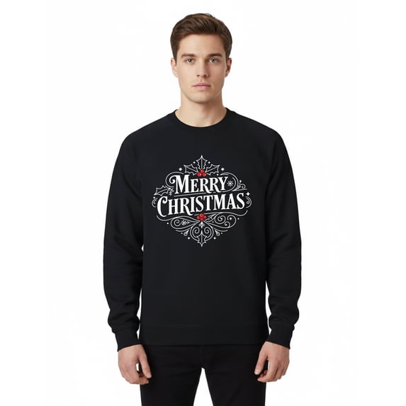 Gildan Men's Merry Christmas Crewneck Sweatshirt, Christmas Funny Graphic Printed Shirt, Black, S