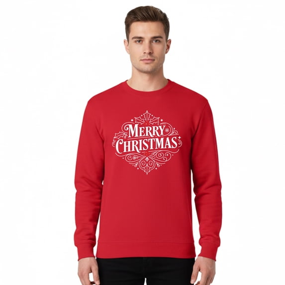 Gildan Men's Merry Christmas Crewneck Sweatshirt, Christmas Funny Graphic Printed Shirt, Red, M