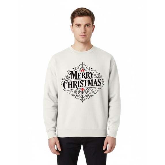 Gildan Men's Merry Christmas Crewneck Sweatshirt, Christmas Funny Graphic Printed Shirt, White, S