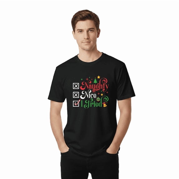 Gildan Men's Naughty Nice Graphic Tee for Christmas, Short Sleeve Black Holiday T-Shirt, S Size