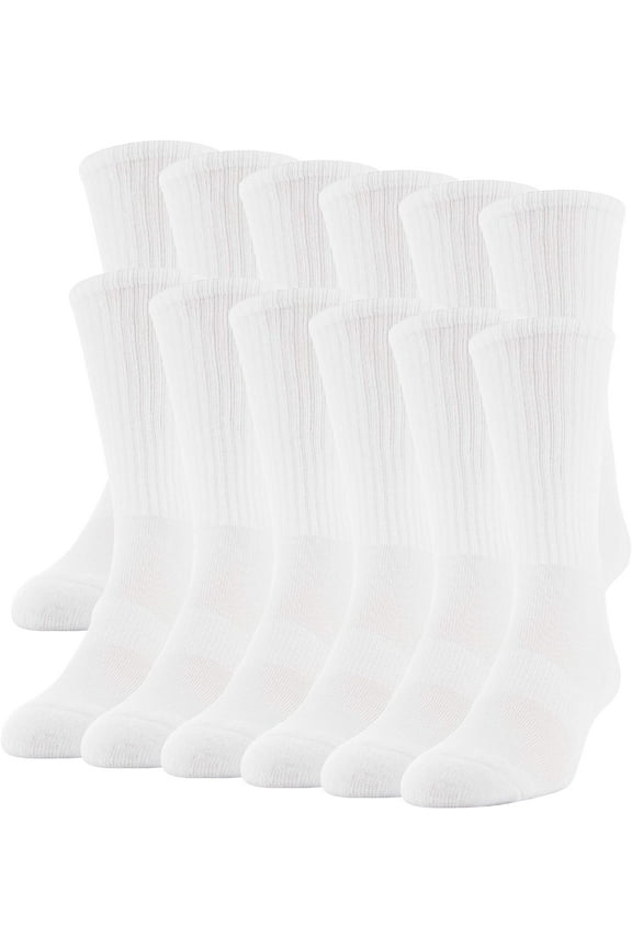 Men's Performance Crew Socks, 12-Pairs Large White