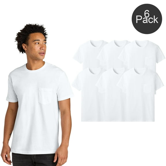 Gildan Men's Pocket T-Shirt, Short Sleeve Crew Neck Classic Ultra Cotton Tee , White, S, 6 Pack