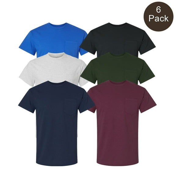 Gildan Men’s Pocket T-Shirt, Short Sleeve Crew Neck Cotton Assorted Color Tee, Size 2XL 6 Pack