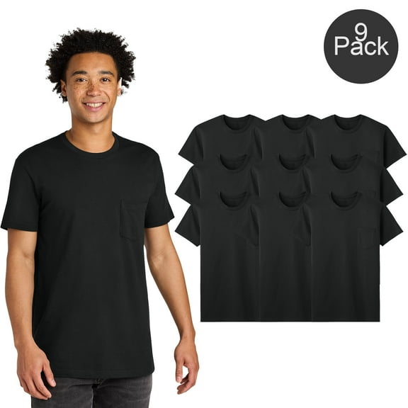 Gildan Men’s Pocket T-Shirt, Short Sleeve Crew Neck, Cotton Classic Black Tee, Size S, 9 Pack