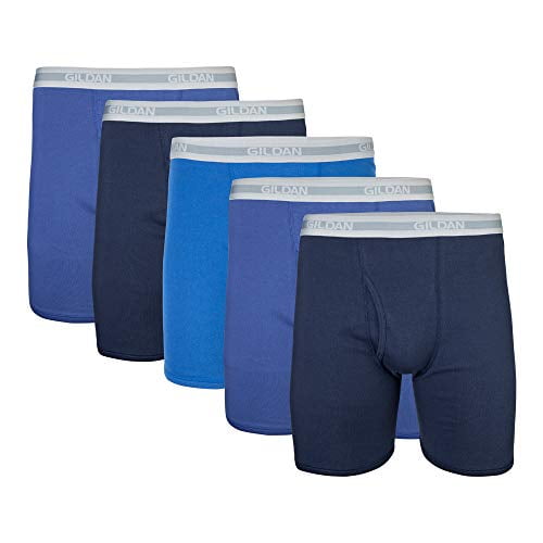 Gildan Men's Regular Leg Boxer Briefs, Multipack, Navy/Metro Blue/Antique Royal (5-Pack), 2X-Large