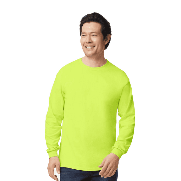 Gildan Men’s Safety Long Sleeve T-Shirt, Comfortable Workwear, Safety gear T-shirt, Safety Green, S