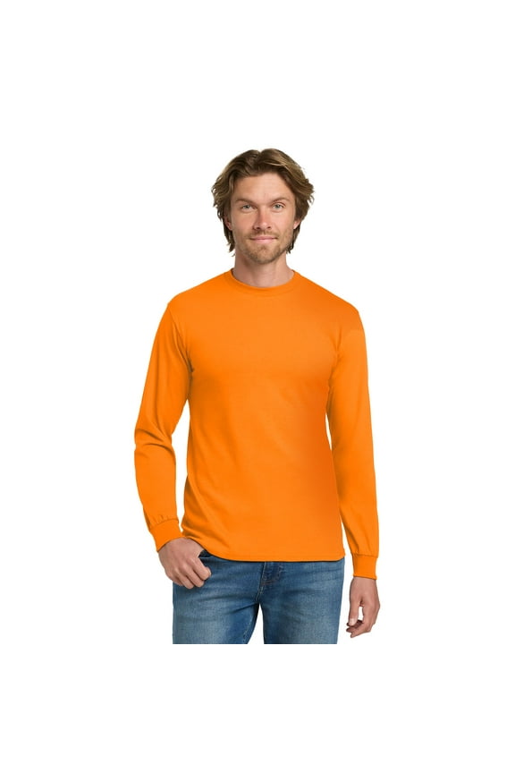 Men’s Safety Long Sleeve T-Shirt, Hi Vis Workwear, Worksite safety clothing, Safety Orange, 4XL