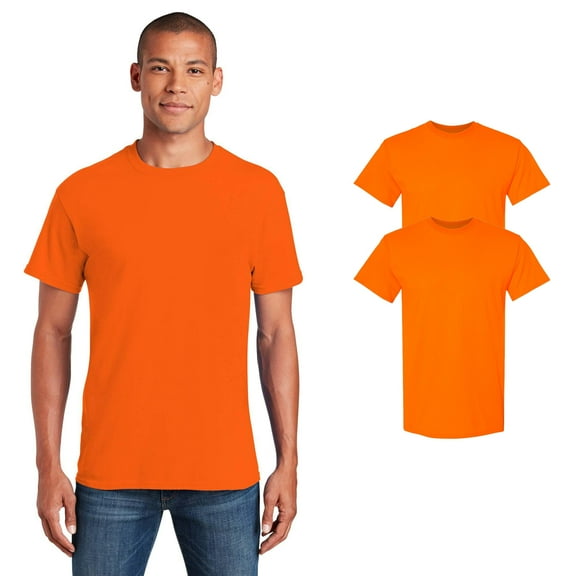 Gildan Men’s Safety Short Sleeve T-Shirt, Heavy Cotton, Hi Visibility Workwear, Safety Orange, Pack 2, 2XL