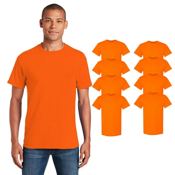Gildan Men’s Safety Short Sleeve T-Shirt, Heavy Cotton, Hi Visibility Workwear, Safety Orange, Pack 8, 5XL
