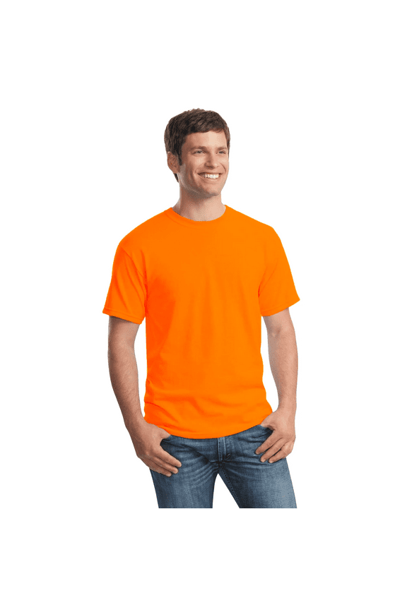 Men’s Safety Short Sleeve T-Shirt, Ultra Cotton, Hi Visibility Workwear, Safety Orange, L