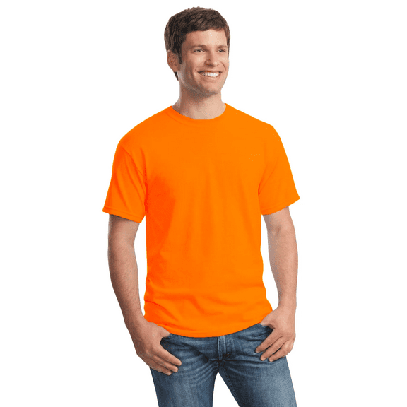 Gildan Men’s Safety Short Sleeve T-Shirt, Ultra Cotton, Hi Visibility Workwear, Safety Orange, XL