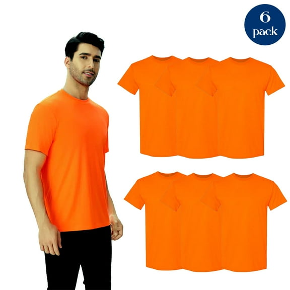 Gildan Men's Safety T-Shirt, ANSI Compliant, Hi Vis Safety T-Shirt, Safety Orange, Pack 6, L