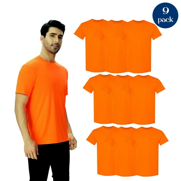 Gildan Men's Safety T-Shirt, ANSI Compliant, Hi Vis Safety T-Shirt, Safety Orange, Pack 9, L