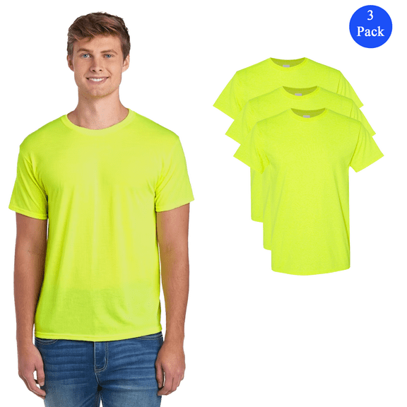 Gildan Men's Safety T-Shirt, High Visibility Construction Safety T-Shirt, Safety Green, Pack 3, L