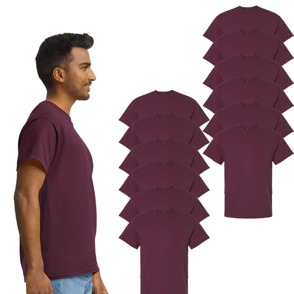 Gildan Men's Short Sleeve Cotton T-Shirt, Crew Neck Classic Tee, Maroon, Pack of 12 Bulk, Size-S