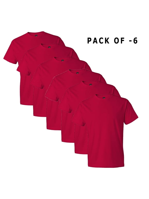 Men's Short Sleeve Crew T-Shirt Size M | Softstyle Lightweight 100% Ring-Spun Cotton Tee, True Red Shirt Pack of 6
