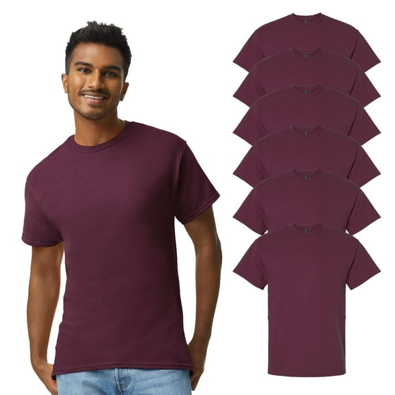 Gildan Men’s Short Sleeve Maroon Tee - 6 Pack, Heavy Cotton Crew Neck Classic Fit T-Shirt, M