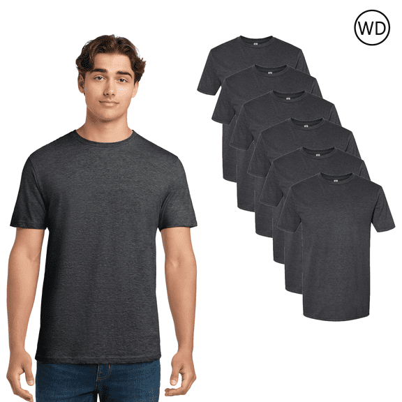 Gildan Men's Short Sleeve T-Shirt, Breathable Classic Fit Pitch Black Mist Tee, 6 Pack, Size 2XL