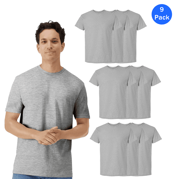 Gildan Men's Short Sleeve T-Shirt, Crew Neck Light Cotton Sport Grey Classic fit Tee, 9 Pack, S