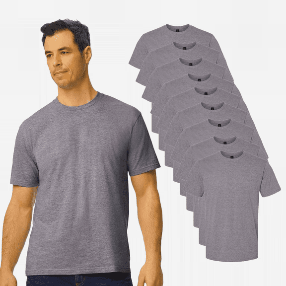 Gildan Men's Short Sleeve T-Shirt, Heavy Cotton Classic Fit, Soft & Durable Graphite Heather Color Tee, 9 Pack, Size 3XL
