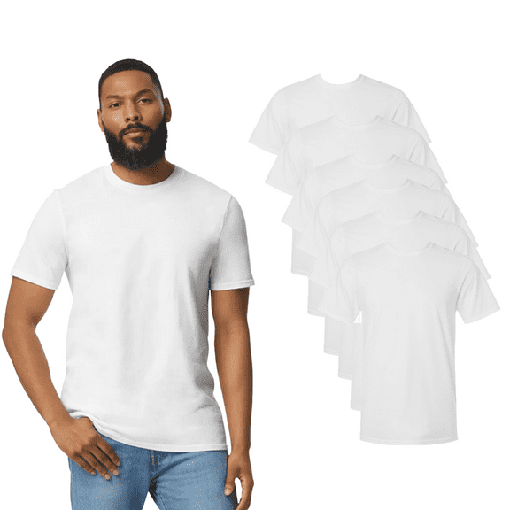 Gildan Men's Short Sleeve T-Shirt, Heavy Cotton Classic Fit, Soft & Durable White Color Tee, 6 Pack, Size S